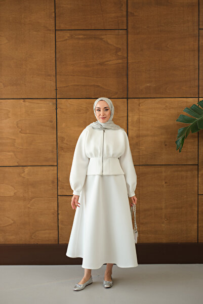 LOCCO Women's Zippered Skirt Suit White