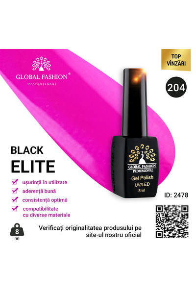 global fashion Σετ 4 τεμαχίων: ημιμόνιμο βερνίκι νυχιών BLACK ELITE, 8 ml, 204