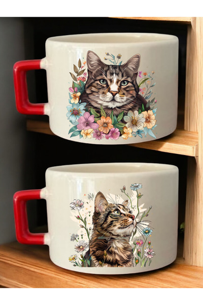 lili hediyelik Cat Theme 2-Piece Mug Set - Mug Printing Cup, Printing on Mug Cup, Mug Cup with Image