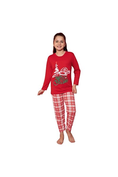 TOSKI Girls' Christmas Pajamas, Tree Print, Red, 4-5 years (98-104 cm),fete/baieti