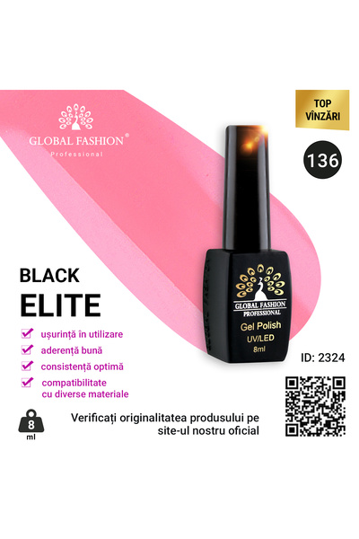 global fashion Set de 4 unități: Oja semipermanenta BLACK ELITE, 8 ml, 136
