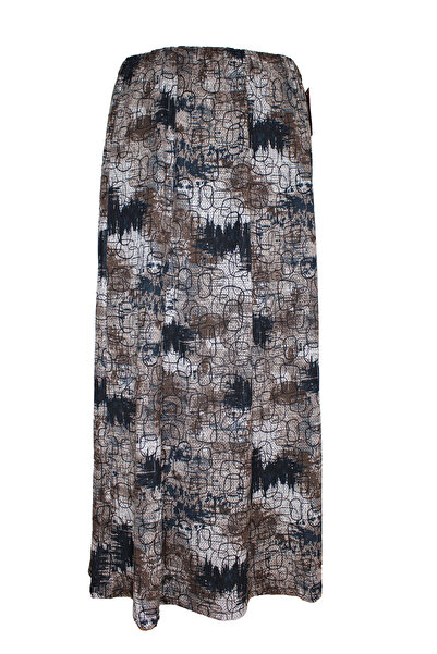 HESNA Women's Battal Ayşen Winter 8-Piece Tan Marbled Cloud Quality Patterned Skirt