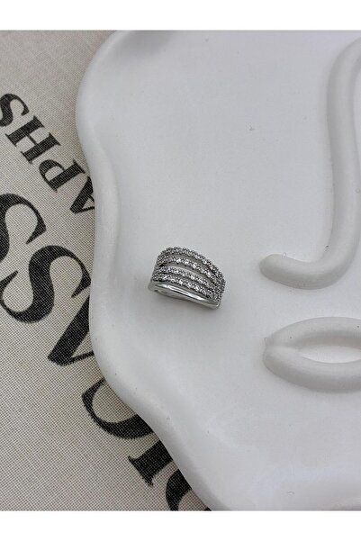 Hedef Bijuteri Silver Color 5 Row Zircon Stone Cartilage Earring Earcuff