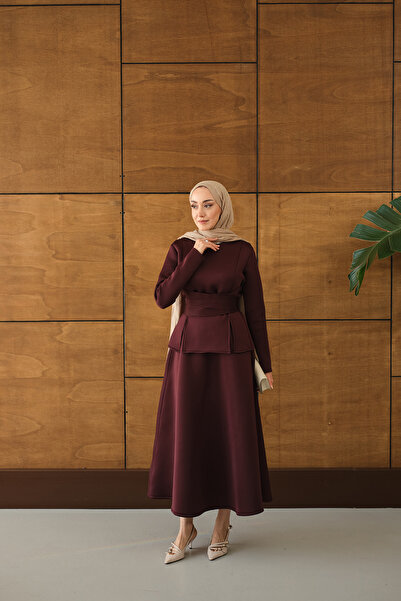 LOCCO Women's Waist-Tie Skirt Suit Burgundy