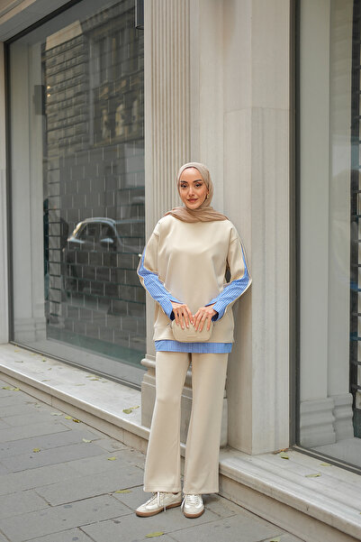 LOCCO Women's Shirt Detail Two-Piece Set Cream