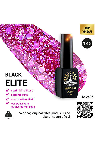 global fashion Set de 4 unități: Oja semipermanenta BLACK ELITE, 8 ml, 145
