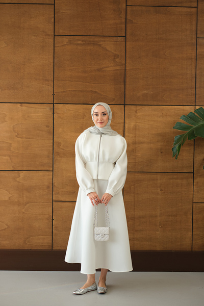 LOCCO Women's Zippered Skirt Suit White