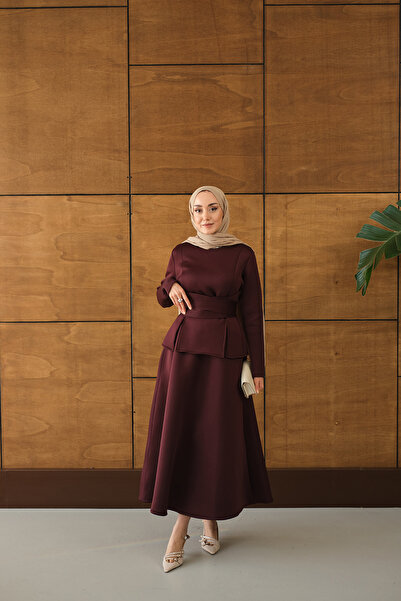 LOCCO Women's Waist-Tie Skirt Suit Burgundy