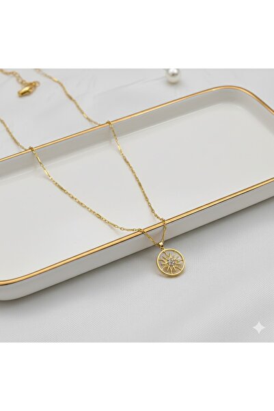 Güneş Astroloji Gold Çelik Kolye