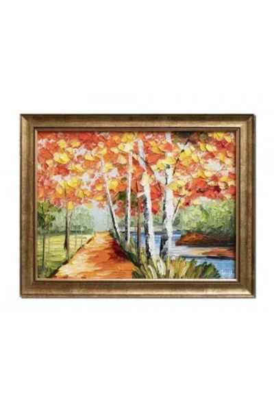 artnova Hand-painted framed landscape painting, Birch Path, 45x35cm oil on ca...