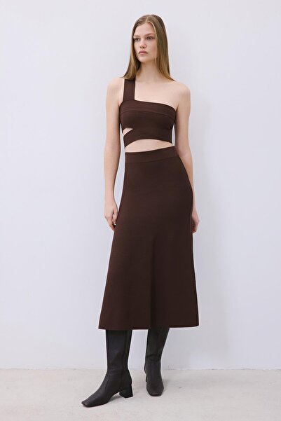 rue One-Shoulder Strap Brown Knit Bustier