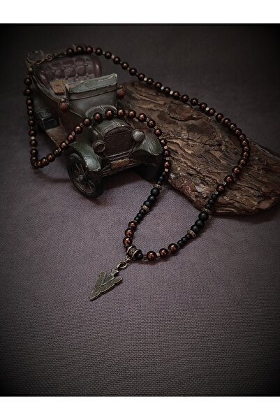 Takı By Erk EL YAPIMI - OK UÇLU - KAHVERENGİ CAM BONCUKLU - TASARIM KOLYE