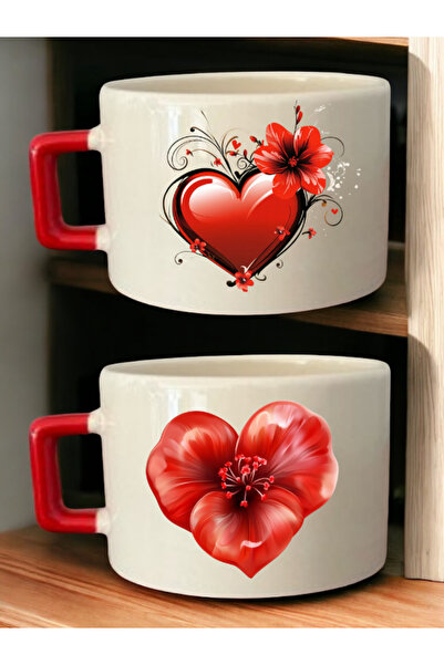 lili hediyelik Heart Image 2-Piece Mug Set - Sister Mug, Corporate Mug, Mug with Name Engraving