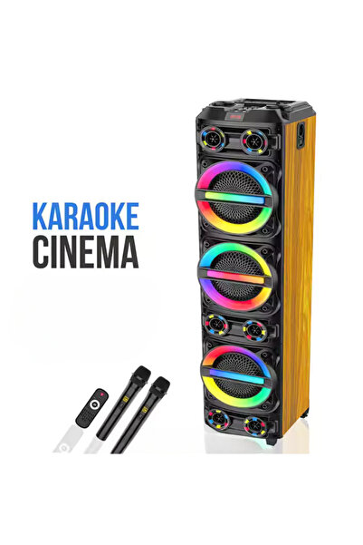 iKlassQeer 500w portable speaker with 3 RGB bass speakers, wireless microphone and wooden case – Powerful sound