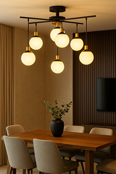 pulchino Modern Siyah boyalı Avize PLC-1287-AV-7BSY