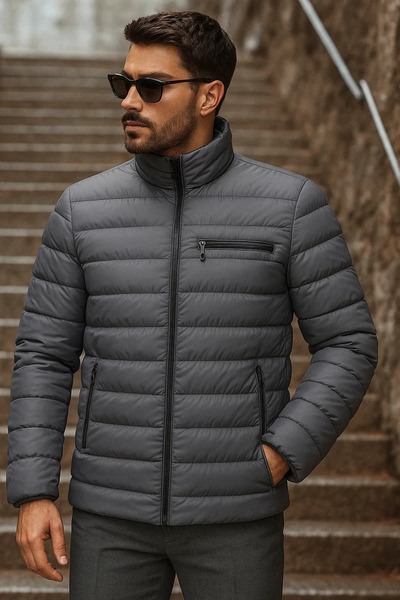 comstar Men's Winter Basic Mock Neck Zippered Smoked Puffer Jacket