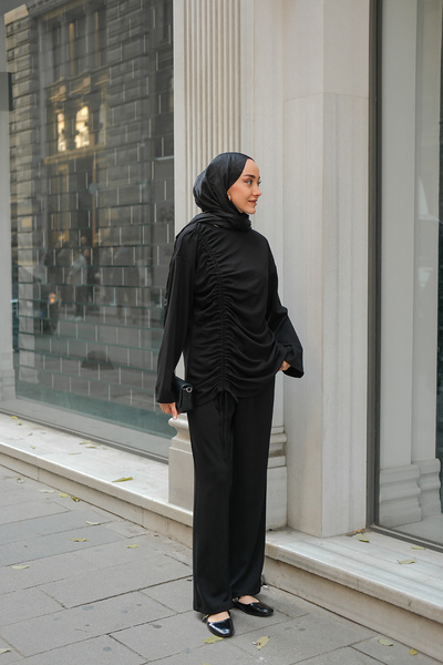 LOCCO Γυναικείο Σετ Λεπτομερές Λαστιχένιο Διπλό Σετ Μαύρο