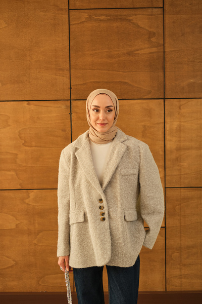 LOCCO Women's Button Detail Wrinkled Jacket Gray