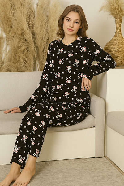 Sude Women's Long Sleeve Pajama Set Patterned Suede