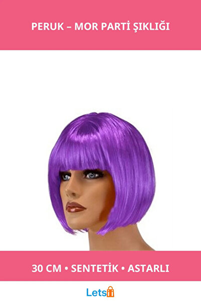 Letsii Short Purple Synthetic Party Wig 30 cm