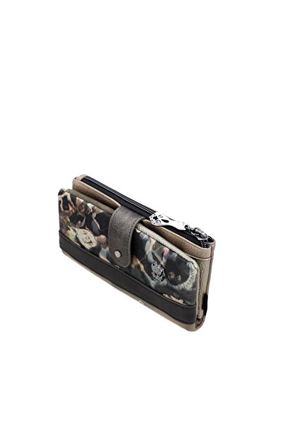 Anekke Large flexible wallet with RFID protection, zipper and flap, khaki