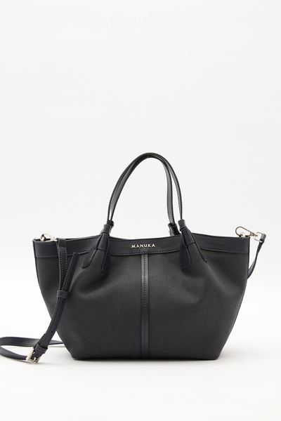 Manuka Canvas Mini Bag with Stitching Details, Navy Blue