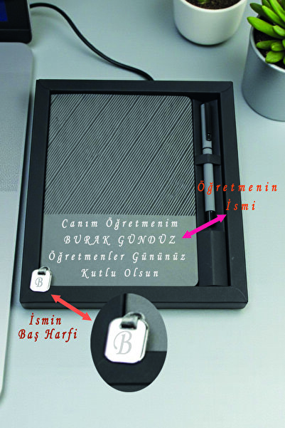 Bizle Tasarla Kişiye Özel Öğretmenler Günü Ajanda ve Kalem Seti,Harf Detaylı,...