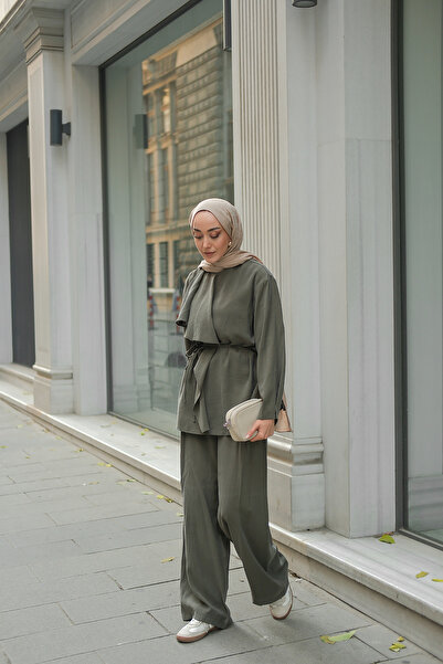 LOCCO Women's Front Gathered Two-Piece Set Dark Green