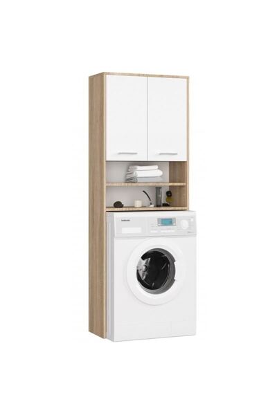 Artool Dulap de baie cu spațiu pentru mașina de spălat, placă laminată, 4 rafturi, 2 uși, stejar și alb,