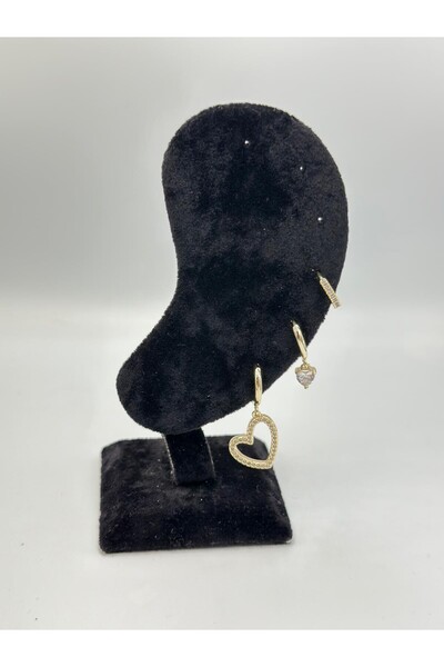 MyladyAccessoriess طقم أقراط من الفولاذ على شكل قلب ذهبي