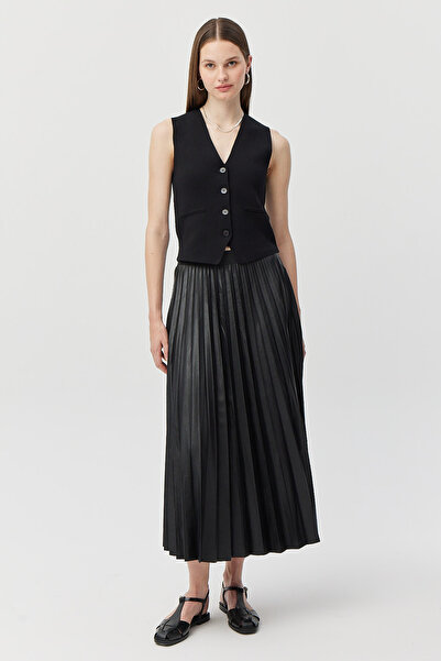 PAULMARK Γυναικεία Πλισέ Δερμάτινη Φούστα