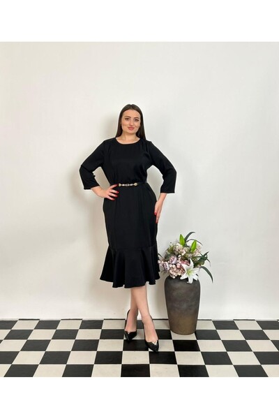 DE WHITES Plus size belted dress with fish detail bottom skirt part