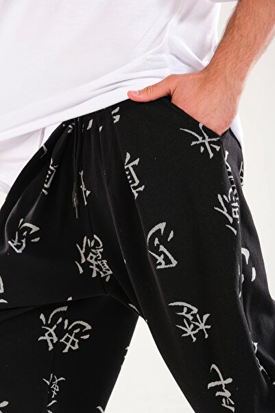 FG KONNİCHİWA Unisex Ethnic Patterned Loose Hippie Bohemian Baggy Pants with Elastic Waist and Cuffs and Pockets Ethnic Design