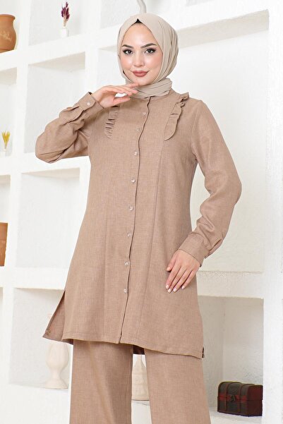 Modamihram Ruffle Detailed Suit Tan Msw19224-4