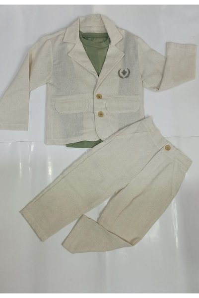 Canöz Kids Keten 3-Piece Men's Set with Jacket and Trousers, 100% Cotton