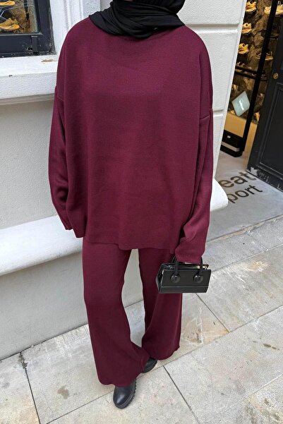 lamelif Plain Double Knit Hijab Suit Burgundy