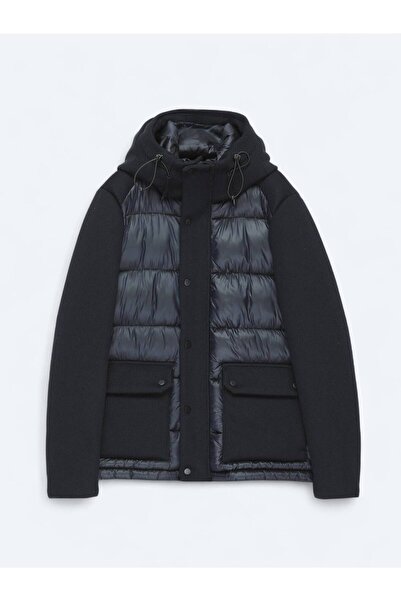 Kip Black Regular Fit Hooded Casual Woven Coat