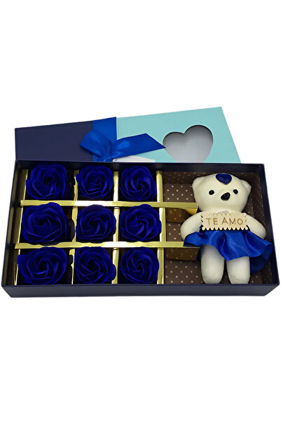 SDEPOT cutie cadou cu aranjament floral, cu ursuleț de pluș și trandafiri artificiali