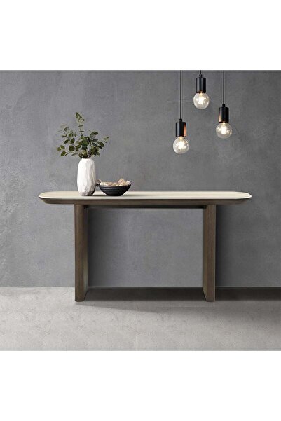 danube Brookside Stone Top Console Table - Beige/Oak Veneer, Engineered Wood,...