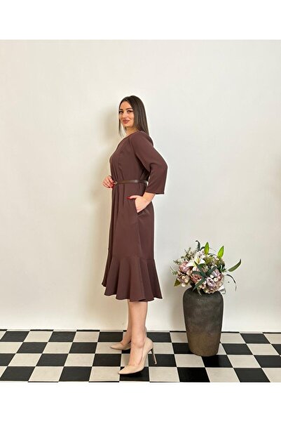 DE WHITES Plus size belted dress with fish detail bottom skirt part