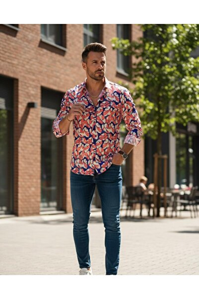 YusGos Men's Regular Fit Regular Collar Long Sleeve Easy Iron Patterned Premium Cotton Shirt