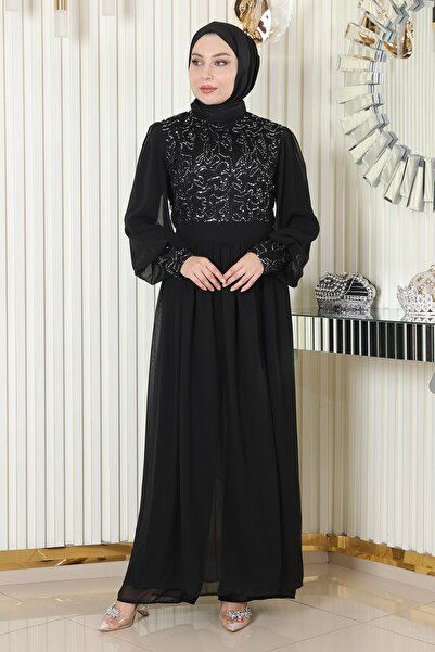 Modamihram Pulchry Sequined Chiffon Suit Black Msw19190-1