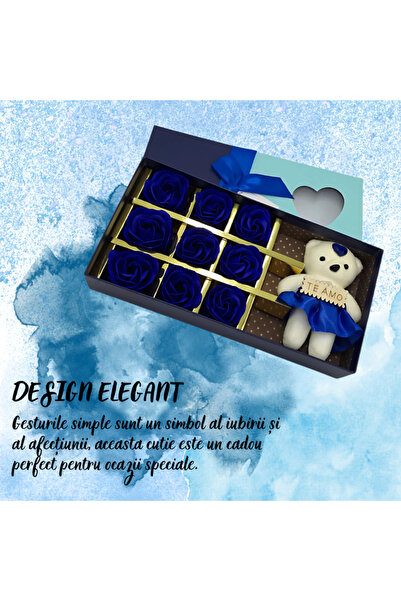 SDEPOT cutie cadou cu aranjament floral, cu ursuleț de pluș și trandafiri artificiali