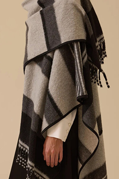 SEÇİL Women's Striped Poncho - Gray