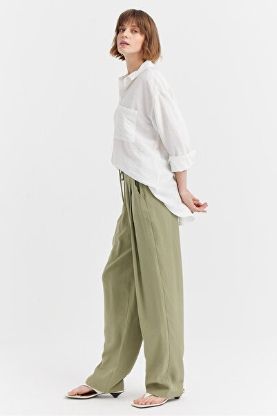 PAULMARK Γυναικείο παντελόνι με φαρδύ πόδι με λεπτομέρεια πλισέ