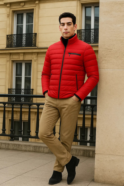 comstar Men's Trend Basic Mock Neck Winter Red Puffer Jacket