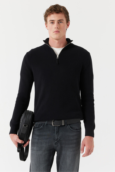 PAULMARK Чоловічий трикотажний светр з високим коміром і напівзастібкою