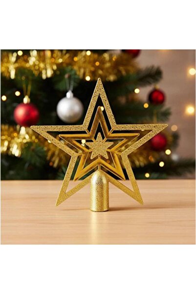 OEMN Decorative Golden Christmas Tree Star, Plastic, 14.5 cm, Glitter Effect, Indoor/Outdoor