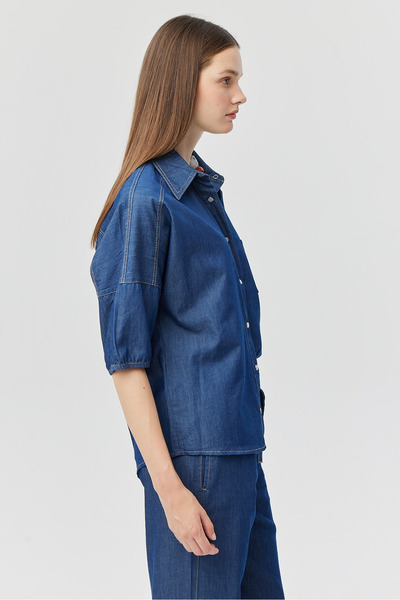 PAULMARK Γυναικείο πουκάμισο τζιν με τσέπες oversized