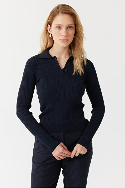 PAULMARK Γυναικείο πουλόβερ με μοτίβο πλεξούδας με λαιμόκοψη πόλο